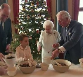 Βίντεο: Όταν η βασίλισσα Ελισάβετ έφτιαχνε χριστουγεννιάτικες πουτίγκες με τους τρεις διαδόχους της Κάρολο, William & George
