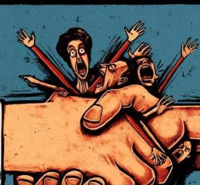  Το αιχμηρό σκίτσο της Independent: Η χειραψία που υποδηλώνει συμφωνία & συνθλίβει κόσμο