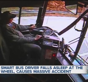 Βίντεο: Οδηγός λεωφορείου κοιμάται στο τιμόνι -Χτύπησε σε μια κολόνα τραυματίζοντας 7 επιβάτες 