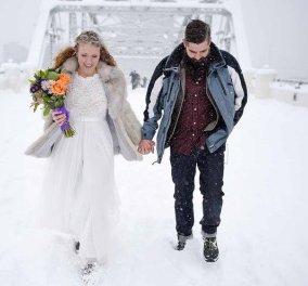 Ωραίος ολόλευκος γάμος (βίντεο) Παντρευτήκαν μέσα στην χιονοθύελλα πάνω στην παγωμένη γέφυρα του Tennessee 