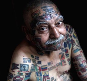 76χρονος Ινδός έχει τον ΟΗΕ σε τατουάζ! 366 σημαίες χωρών στο σώμα του  - Κυρίως Φωτογραφία - Gallery - Video