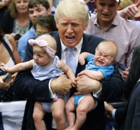 Βίντεο: Ο Ντόναλντ Τραμπ προσπαθεί να φιλήσει ένα μωρό και αυτό ξεσπά σε κλάμματα!