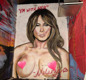 Street artist ζωγράφισε topless την Μελάνια Τραμπ και την Κλίντον με σέξι τρικίνι & πρησμένο στήθος   - Κυρίως Φωτογραφία - Gallery - Video