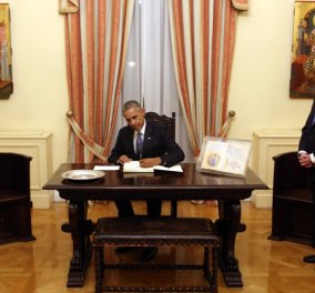 Φωτό: Τι έγραψε στο βιβλίο της Προεδρίας της Δημοκρατίας ο Μπάρακ Ομπάμα μετά το χθεσινό δείπνο - Κυρίως Φωτογραφία - Gallery - Video