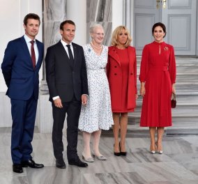 H Πριγκίπισσα Μαίρη της Δανίας υποδέχεται την Μπριζίτ Μακρόν - Στα κόκκινα κι οι δυο, η βασίλισσα σε παστέλ (Φωτό)
