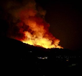 Μεγάλη φωτιά καίει τη Σάμο - Συνεχίζεται η μάχη με τις φλόγες