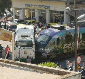 Σύγκρουση συρμού του προαστιακού με λεωφορείο στη Λιοσίων - Δείτε τις πρώτες εικόνες