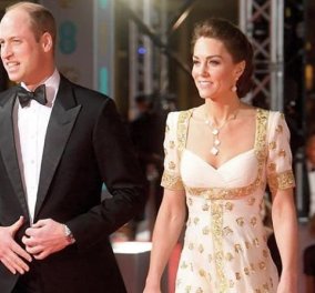 Η Πριγκίπισσα Kate φόρεσε ολοκέντητη τουαλέτα με χρυσά πουά  - Ο περίτεχνος κότσος  στα Bafta, ο χαρούμενος William (φωτό) - Κυρίως Φωτογραφία - Gallery - Video