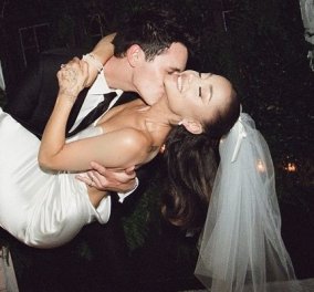Οι φωτό από τον γάμο της Ariana Grande & του Dalton Gomez: Το στράπλες νυφικό, το πέπλο με τον  φιόγκο - έμοιαζε με της Audrey Hepburn 