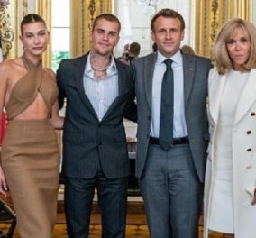 Αγνώριστος ο Justin Bieber με κοστούμι, με την κοιλίτσα έξω η γυναίκα του σε επίσημη συνάντηση με το ζεύγος Macron - Γιατί Brigitte έβαλες παλτό; (φωτό)