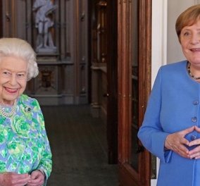 «Εύθυμη χήρα» η βασίλισσα Ελισάβετ: Υποδέχτηκε με υπέροχο εμπριμέ και χαμόγελα την Άνγκελα Μέρκελ - Το ευτελές κόσμημα της καγκελαρίου (φωτό & βίντεο)