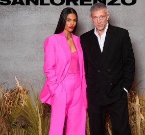 Tina Kunakey - Vincent Cassel: Το look της ημέρας από την σύζυγο του σκληρού του σινεμά - φούξια oversized κοστούμι Valentino (φωτό)