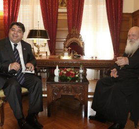 Ο Τζορτζ και ο Ιερώνυμος: Ο αρχιεπίσκοπος συναντήθηκε με τον νέο πρέσβη της Αμερικής κύριο Τσούνη (φωτό) - Κυρίως Φωτογραφία - Gallery - Video