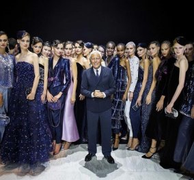 Ο Armani στο Παρίσι με το πιο φαντασμαγορικό catwalk - bleu nuit διαφάνειες, παντελόνες, μαύρο, γκρι και μωβ (φωτό & βίντεο)