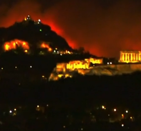 Ανατριχιαστικό βίντεο: ''Το πιο απόκοσμο background του Παρθενώνα'' - Οι φλόγες της Πεντέλης πίσω από την Ακρόπολη