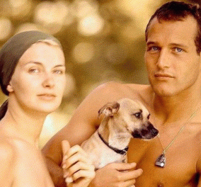 Vintage pic: Πωλ Νιούμαν - Τζοάν Γούντγουορντ - το θρυλικό ζευγάρι του Χόλιγουντ σε τρυφερό κλικ με το σκυλάκι τους 
