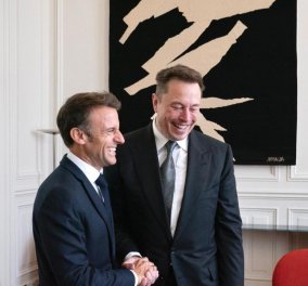 Ο Έλον Μασκ στην Γαλλία! Τον υποδέχεται περιχαρής ο πρόεδρος Εμανουέλ Μακρόν με τη φράση - "Let's work together" (φωτό) 