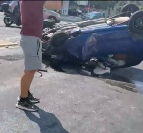 Σοκαριστικό τροχαίο με τραυματίες στην Ηλιούπολη: Αυτοκίνητο "τούμπαρε" μετά από σύγκρουση με άλλο ΙΧ