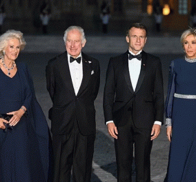 Όλα όσα έγιναν στο δείπνο προς τιμήν του Καρόλου στις Βερσαλλίες - Με royal blue Dior Βασίλισσα Καμίλα & Μπριζίτ Μακρόν, οι 160 καλεσμένοι, το μενού (φωτό - βίντεο)