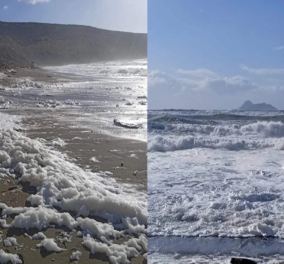 Cappuccino Coast: Τι είναι το φαινόμενο που έφερε η κακοκαιρία Bettina - Παραλία στην Κρήτη γέμισε "λευκούς αφρούς" (φωτό)