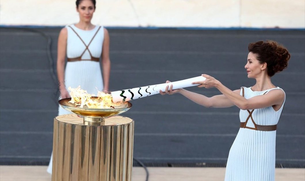 Στιγμιότυπο από την τελετή παράδοσης της Ολυμπιακής Φλόγας που πραγματοποιήθηκε στο Παναθηναϊκό Στάδιο - INTIME SPORTS / ΒΗΧΟΣ ΝΙΚΟΣ VICHOS NIKOS