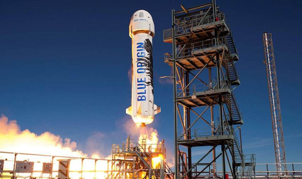 Ο πύραυλος του "mr Amazon.com", Jeff Bezos, κατάφερε για δεύτερη φορά να πάει στο διάστημα και να επιστρέψει κάθετος, στο τέξας Picture: Alamy